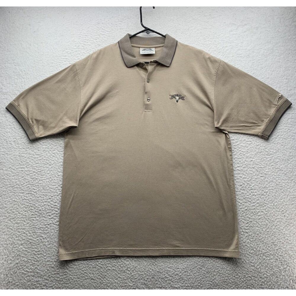 VTG Slazenger Bulls Bay Golf Polo Shirt Mens Large L Relaxed Fit Beige Striped‎